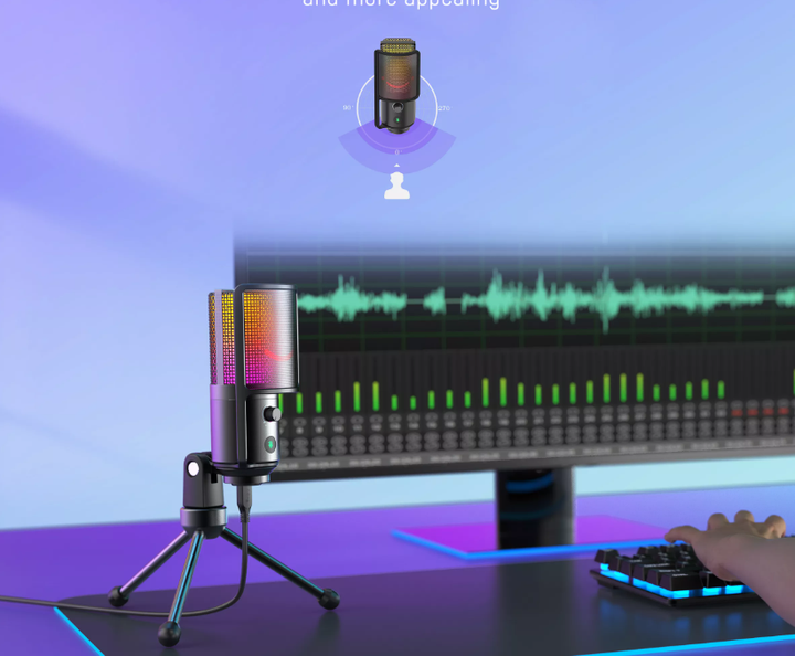 Профессиональный конденсаторный студийный микрофон Fifine K669 Pro3 RGB Gaming с поп-фильтром Shock Mount & Gain Control - изображение 4