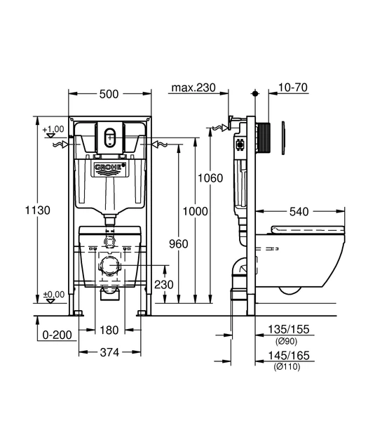 Комплект инсталляции GROHE QuickFix Solido кнопка хром безободковый унитаз GROHE с крышкой микролифт дюропласт 39536000 - изображение 2