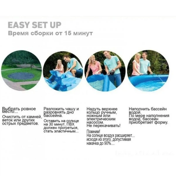 Надувний сімейний басейн круглий наливний 3853 літри великий 305x76 см Intex Easy Set Pool Blue - зображення 9