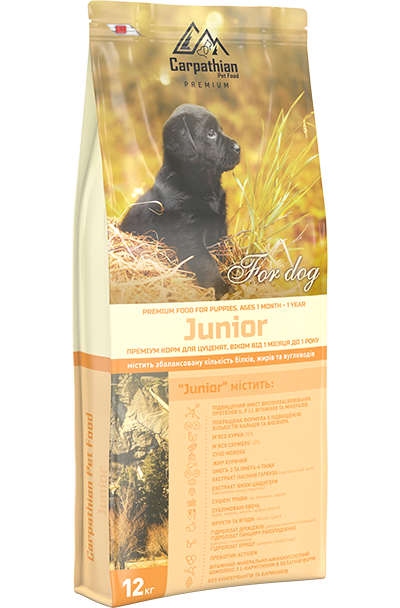 Сухий корм для собак Carpathian Pet Food Junior 12 кг для цуценят всіх порід - Фото 1 Сухий корм для собак Carpathian Pet Food Junior 12 кг для цуценят всіх порід - зображення 1