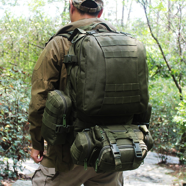 Рюкзак тактичний армійський зелений хакі 56 літрів + сумочки - зображення 2