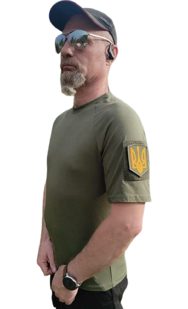Військова футболка з шевронами герба та прапора України Розмір XXL 54 хакі 120164 - зображення 1