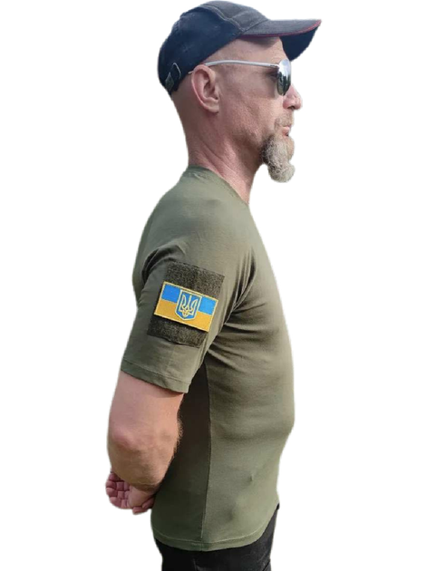 Військова футболка з шевронами герба та прапора України Розмір XXL 54 хакі 120164 - зображення 2
