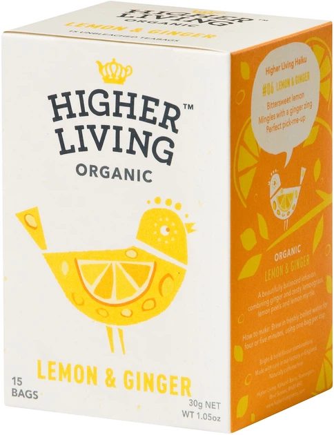 Чай Higher Living травяной органический Lemon & Ginger 15