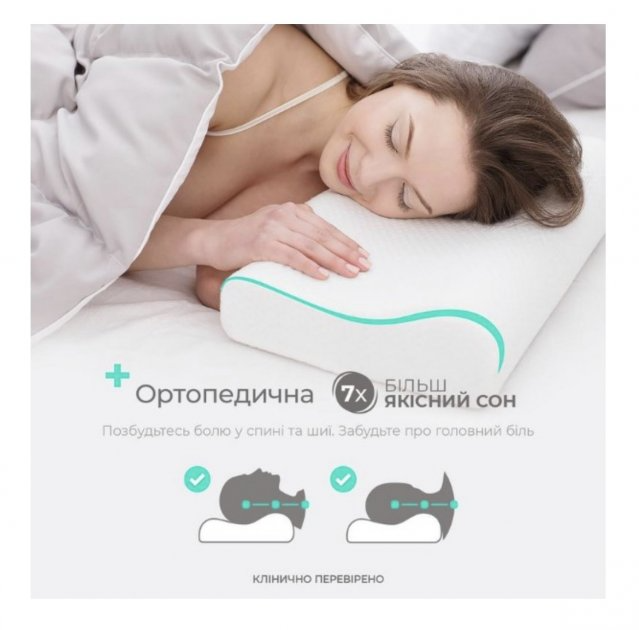 Ортопедична подушка Memory Pillow Анатомічна подушка для сну гіпоалергенна з ефектом пам'яті Біла - Фото 5 Ортопедична подушка Memory Pillow Анатомічна подушка для сну гіпоалергенна з ефектом пам'яті Біла - зображення 5