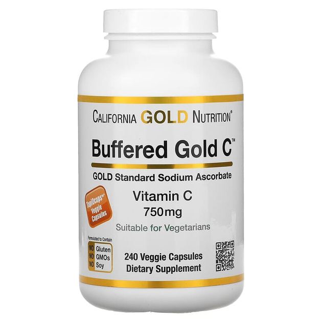 Буферизований вітамін С, 750 мг, California Gold Nutrition, 240 рослинних капсул - зображення 1