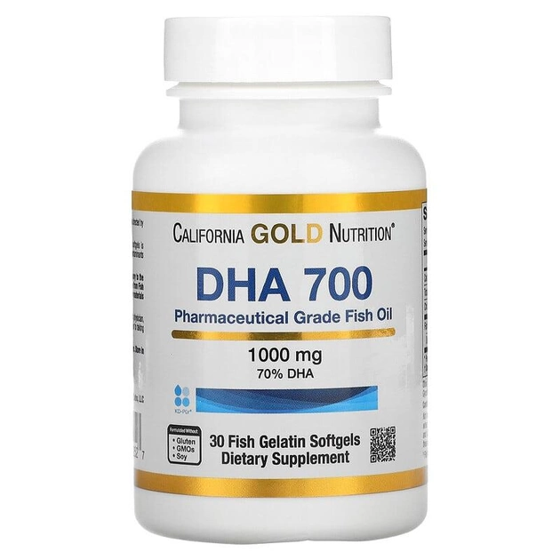 Риб'ячий жир фармацевтичного ступеня чистоти, 1000 мг, California Gold Nutrition, DHA 700, 30 капсул - зображення 1