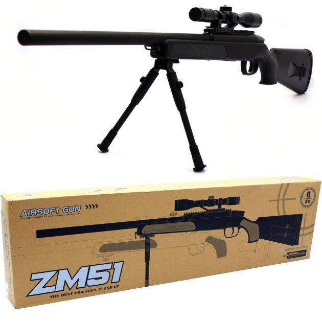 Дитяча снайперська пневматична гвинтівка CYMA ZM 51 з кульками та прицілом Чорний - зображення 1
