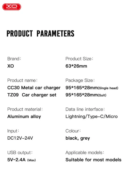 Автомобильное зарядное устройство XO TZ09 2 USB 2.4A + кабель microUSB Black (27497) - Фото 4 Автомобильное зарядное устройство XO TZ09 2 USB 2.4A + кабель microUSB Black (27497) - изображение 4