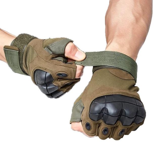 Рукавички чоловічі Tactical Gloves тактичні спортивні військові штурмові шкіряні хакі без пальців (33-0107) - зображення 1