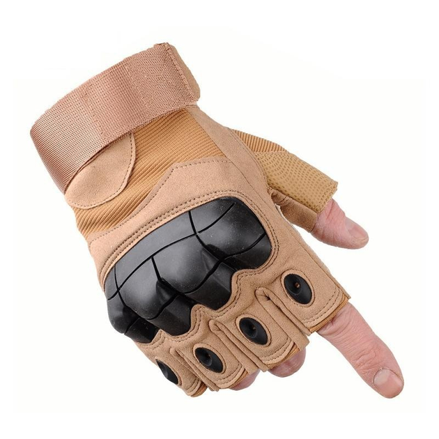 Рукавички чоловічі Tactical Gloves тактичні спортивні військові штурмові шкіряні пісочний койот без пальців (33-0105) - зображення 1