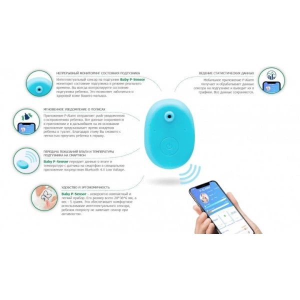 Інтелектуальний сенсор на підгузник з додатком на смартфон Baby P-Sensor Рожевий - Фото 3 Інтелектуальний сенсор на підгузник з додатком на смартфон Baby P-Sensor Рожевий - зображення 3