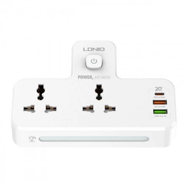 Сетевой разветвитель LDNIO SC2311 на 2 розетки + 2 USB (QC3.0) + Type-C PD 20W с ночником - Фото 3 Сетевой разветвитель LDNIO SC2311 на 2 розетки + 2 USB (QC3.0) + Type-C PD 20W с ночником - изображение 3