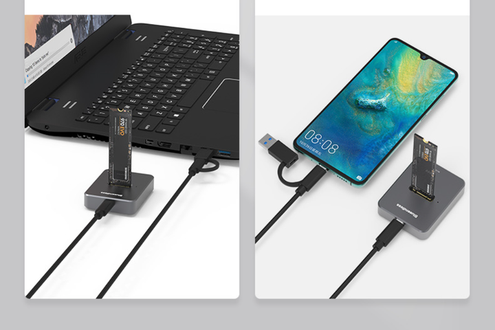 Док станція Blueendless SD03 для M.2 SSD NVMe (PCIe) / NGFF (Sata) Type-C USB 3.1 Gen 2 Кишеня - Фото 3 Док станція Blueendless SD03 для M.2 SSD NVMe (PCIe) / NGFF (Sata) Type-C USB 3.1 Gen 2 Кишеня - зображення 3