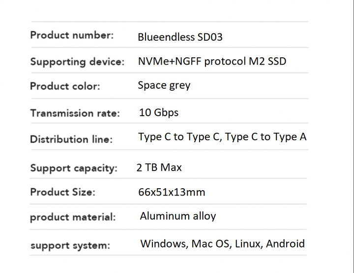 Док станція Blueendless SD03 для M.2 SSD NVMe (PCIe) / NGFF (Sata) Type-C USB 3.1 Gen 2 Кишеня - Фото 5 Док станція Blueendless SD03 для M.2 SSD NVMe (PCIe) / NGFF (Sata) Type-C USB 3.1 Gen 2 Кишеня - зображення 5