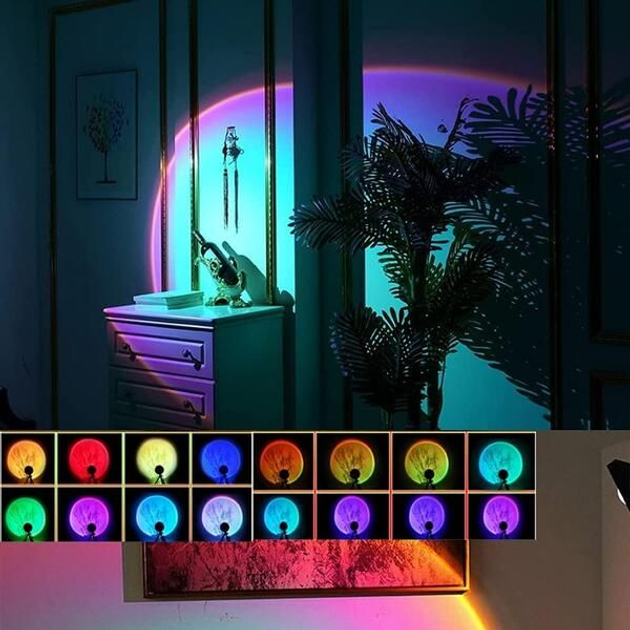 Проекційна лампа Sunset Lamp RGB різні кольори з пультом USB led Lamp ...