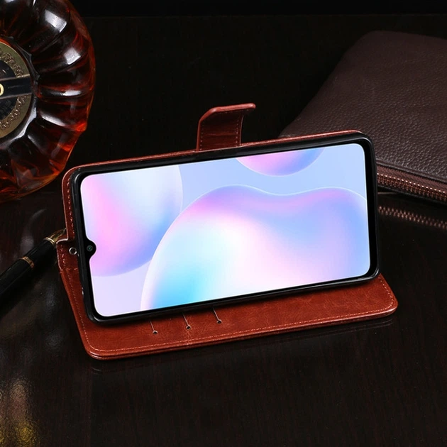 Чехол Idewei для Xiaomi Redmi 10A книжка кожа PU коричневый - изображение 4