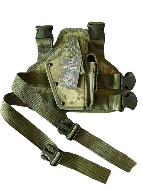 Кобура для пистолета на ногу тактическая с отсеком для обоймы, камуфляж . Турция. - изображение 1