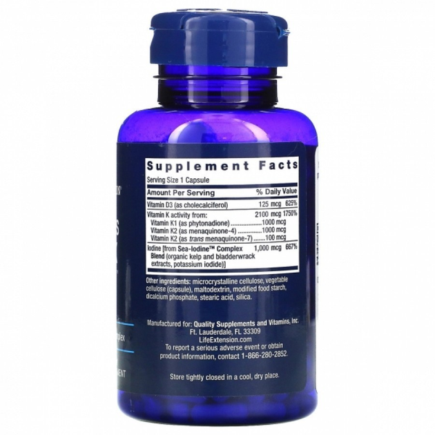 Витамин Д и К с йодом, Vitamins D and K with Sea-Iodine, Life Extension ...