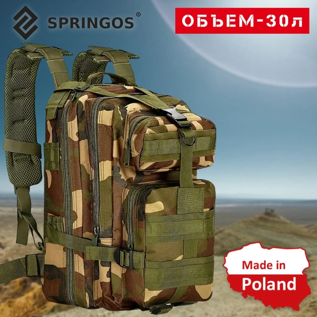 Тактический рюкзак 30 л с системой MOLLE Камуфляж Военный рюкзак на 30 литров Springos Dominator Армейский Штурмовой Рюкзак Водоотталкивающий - изображение 1
