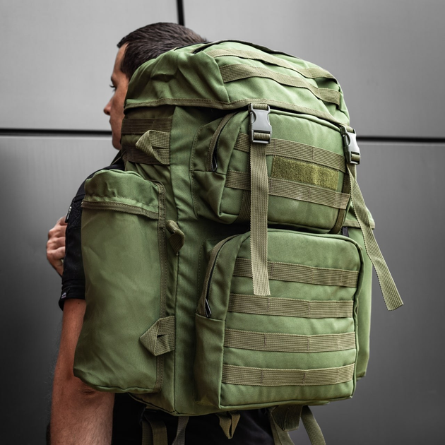 Військовий рюкзак 80л Хакі Тактичний рюкзак на 80 літрів з системою MOLLE CORDORA Tactical 80L Олива Армійський Штурмовий Воєнний Рюкзак Непромокальний з пластинами - зображення 2