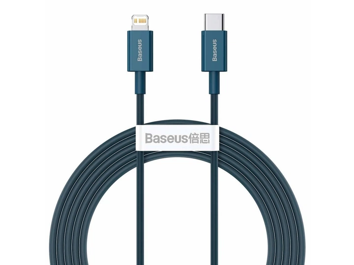 Кабель быстрой зарядки «Type-C to Lightning» Baseus Superior Series PD 20W Fast Charge 2m, cиний (CATLYS-C03) - Фото 1 Кабель быстрой зарядки «Type-C to Lightning» Baseus Superior Series PD 20W Fast Charge 2m, cиний (CATLYS-C03) - изображение 1
