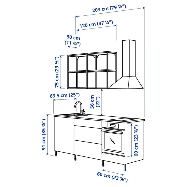 Кухня IKEA ENHET 203х63,5х222 см біла/сіра (093.373.14) - зображення 3