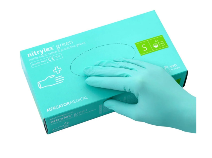 Рукавички медичні Mercator Medical Nitrylex® Green нітрилові нестерильні неприпудрені S 100 шт М'ятні (6736092) - зображення 1