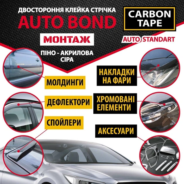 Двостороння клейка стрічка CARBON TAPE AUTO BOND 9 мм x 1 мм x 5 м (сіра, піно-акрилова) - Фото 7 Двостороння клейка стрічка CARBON TAPE AUTO BOND 9 мм x 1 мм x 5 м (сіра, піно-акрилова) - зображення 7