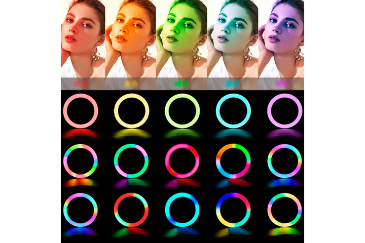 Лед-лампа кольцевая для студийного освещения Ring RGB MJ 36 36см с пультом и штативом для фото и видео - изображение 3