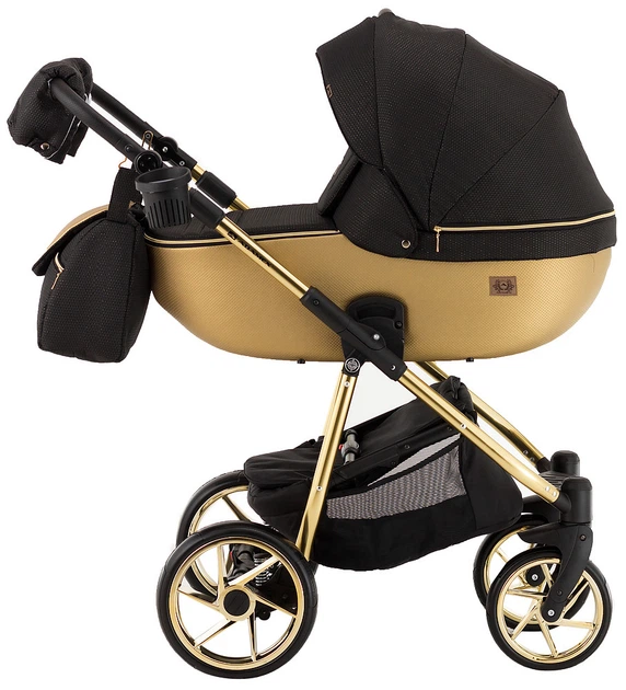 Коляска 2 в 1 Adamex Hybryd Plus Polar (Gold) BR619 черный (золотой люрекс) - золотая кожа - Фото 3 Коляска 2 в 1 Adamex Hybryd Plus Polar (Gold) BR619 черный (золотой люрекс) - золотая кожа - изображение 3