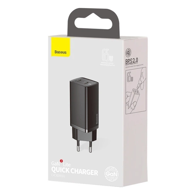 Сетевое зарядное устройство Baseus 65W Quick Charger GaN2 Lite PD3.0 2Type-C 3A Быстрая зарядка для телефона/ноутбука Black - изображение 12