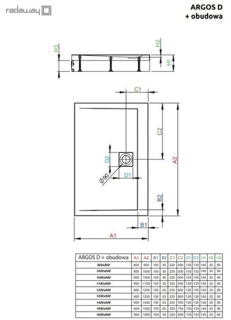 Душовий піддон RADAWAY Argos D 140x90 4ADN914-02 - зображення 2
