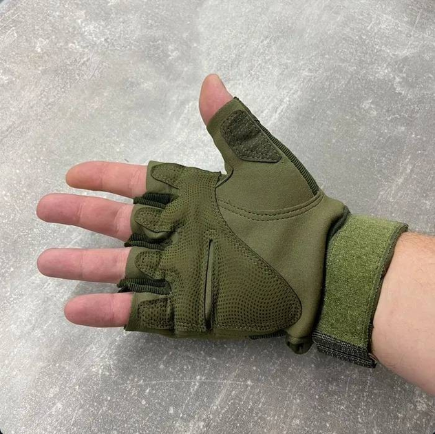 Тактические военные перчатки без пальцев олива M размер - изображение 2