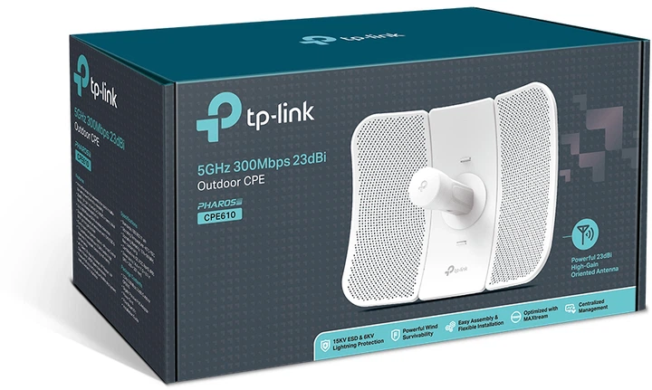 Точка доступа TP-Link Pharos CPE610 WiFi4 / PoE / 300Мбит/с /2хMIMO / усиленная антенна 23дБі / внешняя - Фото 4 Точка доступа TP-Link Pharos CPE610 WiFi4 / PoE / 300Мбит/с /2хMIMO / усиленная антенна 23дБі / внешняя - изображение 4