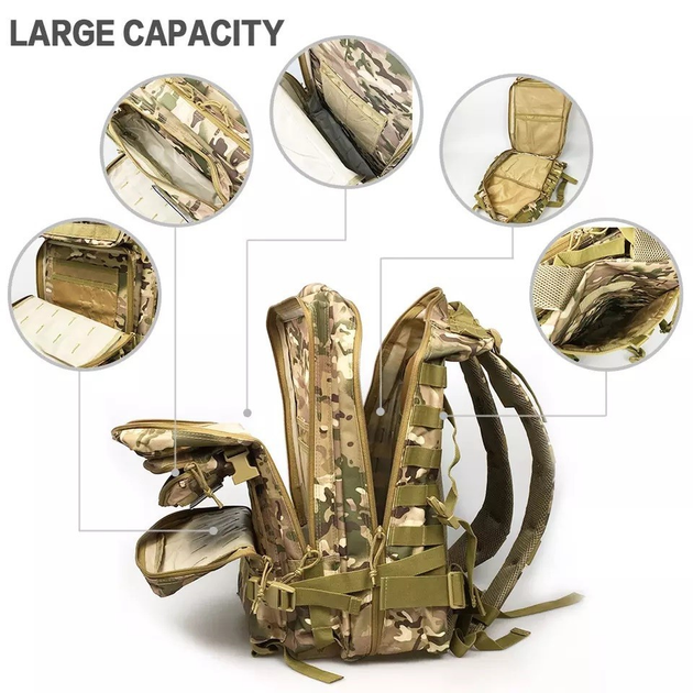 Рюкзак тактический ANH 45л Камуфляж Мультикам Military Tactical Backpack 40\50 - изображение 2