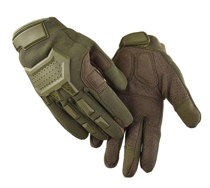 Перчатки тактические военные-армейские сенсорные CAMO с защитой костяшек кулака дышащие, боевые M Оливковый CMOO909 - изображение 1