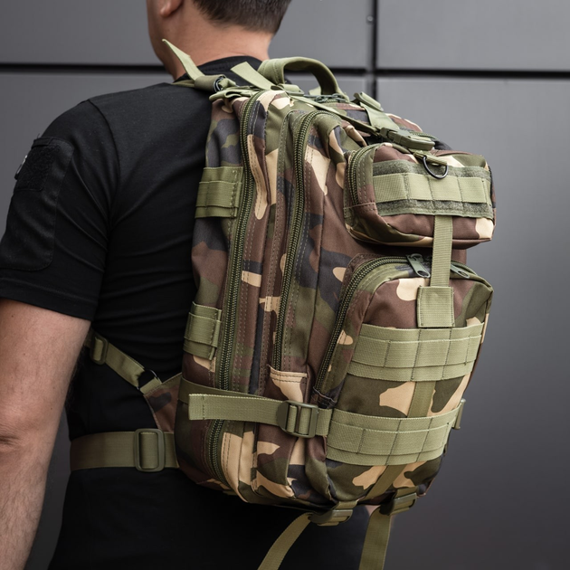 Тактичний Військовий рюкзак на 30 л Камуфляж Вудленд з системою MOLLE DOMINATOR Woodland Штурмовий + Тактичні рукавички - зображення 2