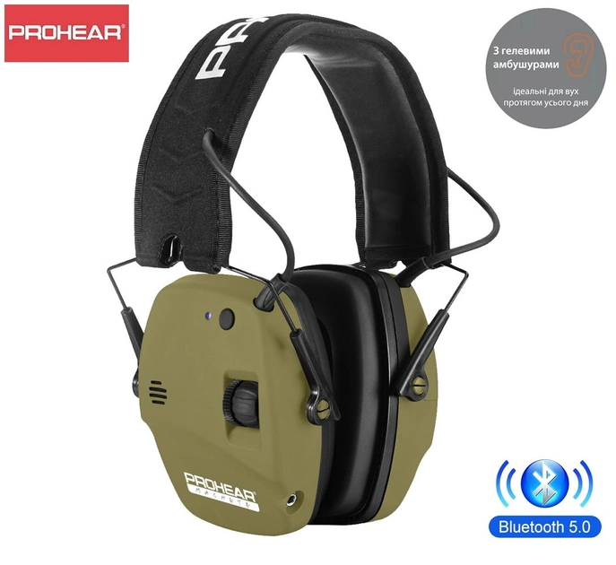 Активные наушники складные тактические для стрельбы и защиты органов слуха с Bluetooth Prohear EM030 Green - зображення 1