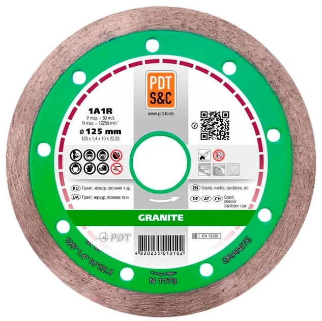 Алмазний диск PDT 1A1R Granite 125x1,4x10x22,2 мм (820200CGRu) - Фото 1 Алмазний диск PDT 1A1R Granite 125x1,4x10x22,2 мм (820200CGRu) - зображення 1
