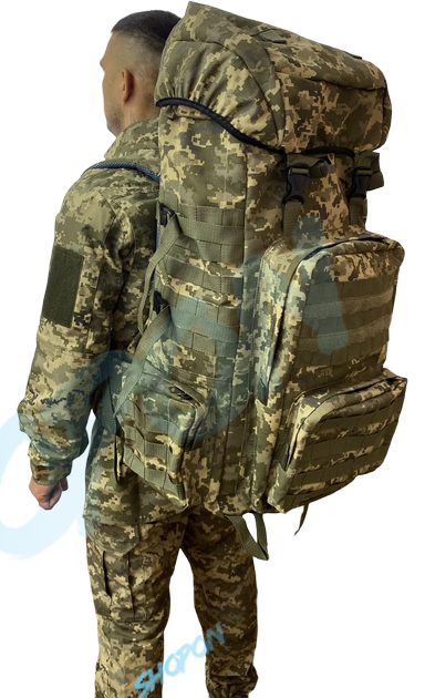 Рюкзак тактический 70 - 80 литров объем, военный тактичний рюкзак 70л - 80л, водоотталкивающий оксфорд, Bounce ar. BR-70-80L, цвет пиксель ВСУ - изображение 1
