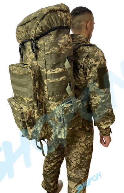 Рюкзак тактический 70 - 80 литров объем, военный тактичний рюкзак 70л - 80л, водоотталкивающий оксфорд, Bounce ar. BR-70-80L, цвет пиксель ВСУ - изображение 2