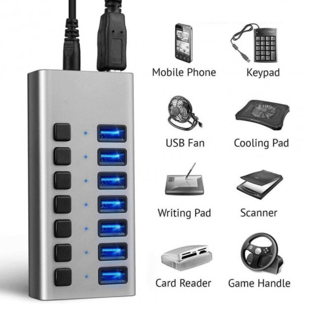 USB хаб Acasis HS-707MG USB 3.2 Gen 2 з блоком живлення 7 портів hub концентратор алюмінієвий - зображення 4