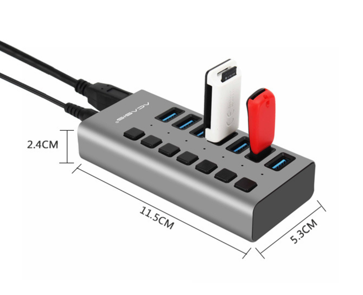 USB хаб Acasis HS-707MG USB 3.2 Gen 2 з блоком живлення 7 портів hub концентратор алюмінієвий - зображення 8