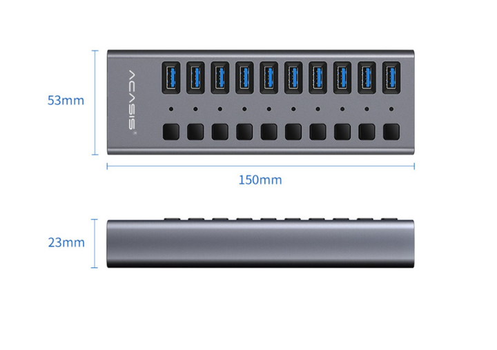 USB хаб Acasis HS-710MG USB 3.2 Gen 2 з блоком живлення 10 портів hub концентратор алюмінієвий - зображення 8