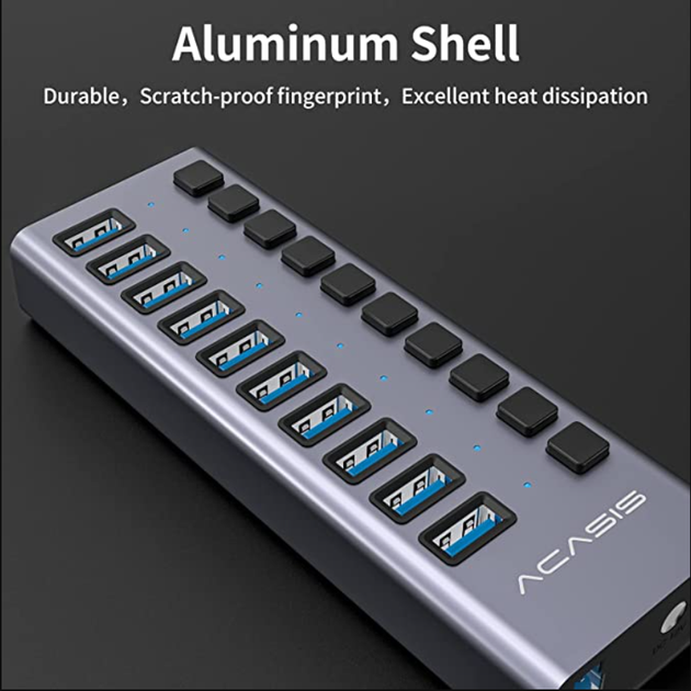 USB хаб Acasis HS-710MG USB 3.2 Gen 2 з блоком живлення 10 портів hub концентратор алюмінієвий - зображення 9