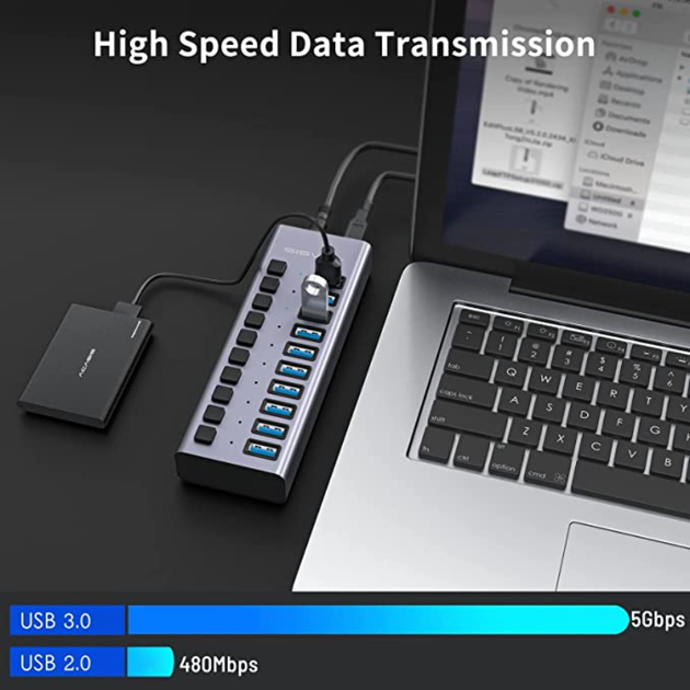 USB хаб Acasis HS-710MG USB 3.2 Gen 2 з блоком живлення 10 портів hub концентратор алюмінієвий - зображення 11