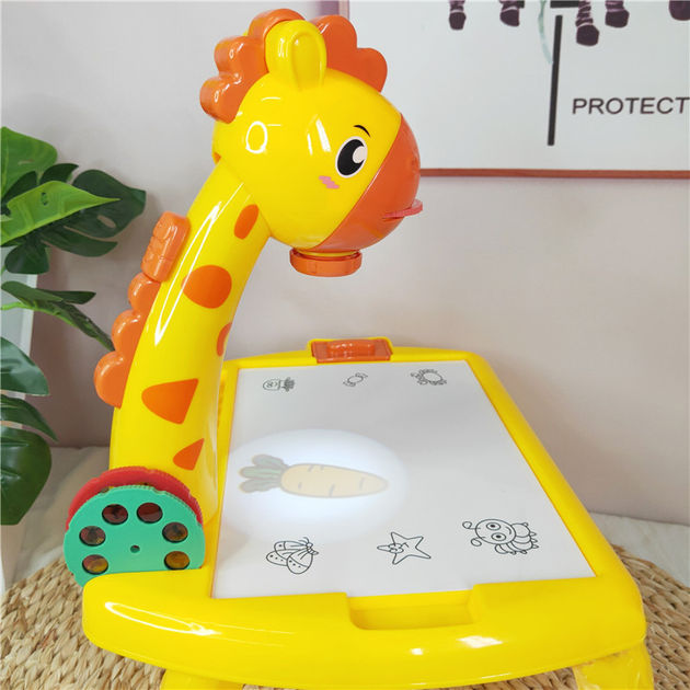 Детский мольберт для рисования с проектором ART Set Projector painting Игровой столик в виде жирафа, 3 проекционных диска, световые и звуковые эффекты Желтый - изображение 8