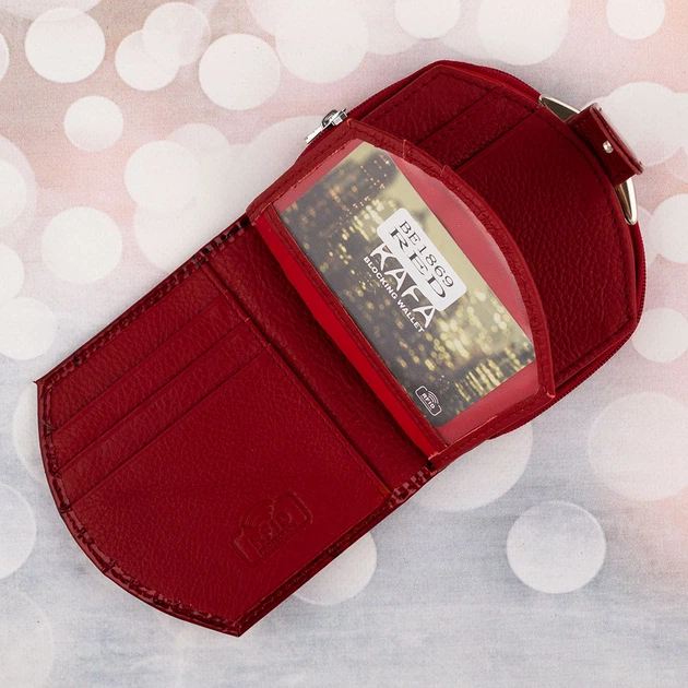 Кошелек женский кожаный Kafa с блокировкой RFID-сигналов, красный (AE1869 croco) - изображение 4
