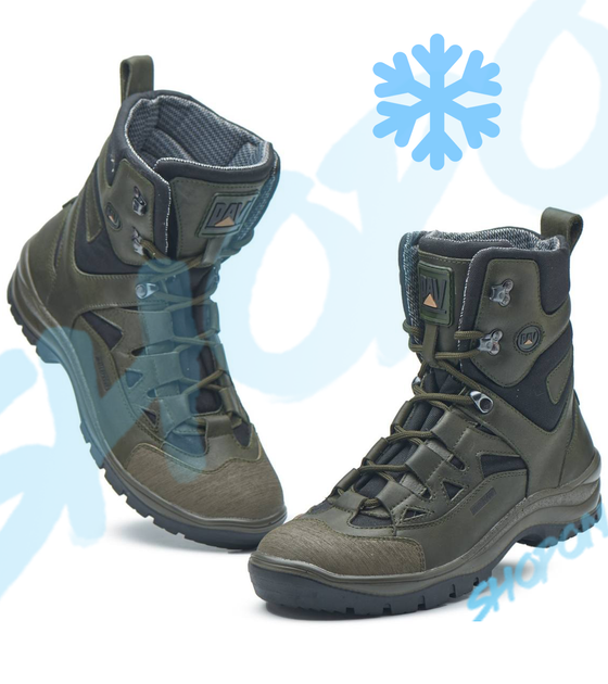Берці зимові черевики тактичні чоловічі, туфлі тактичні чоловічі берці зимові, натуральна шкіра, розмір 47, Bounce ar. PI-SA-8247, колір хакі - зображення 1